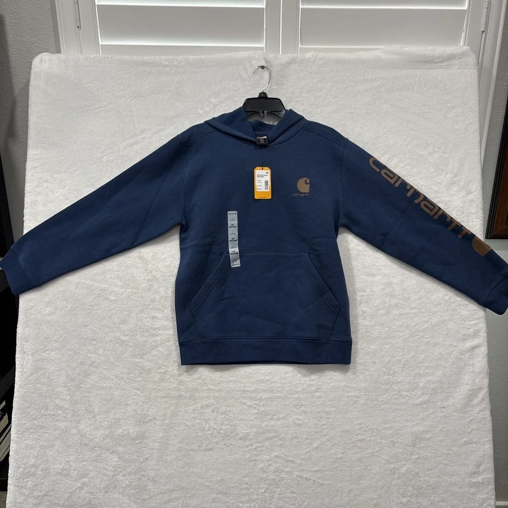 carhartt pullover sweatshirt, Youth Large, Steel Blue With Graphic Logo